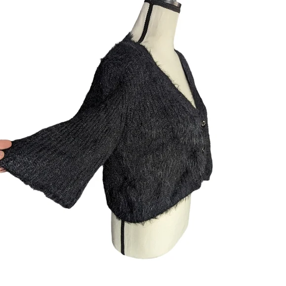 La Femme Cropped Black Sweater - Picture 3 of 8